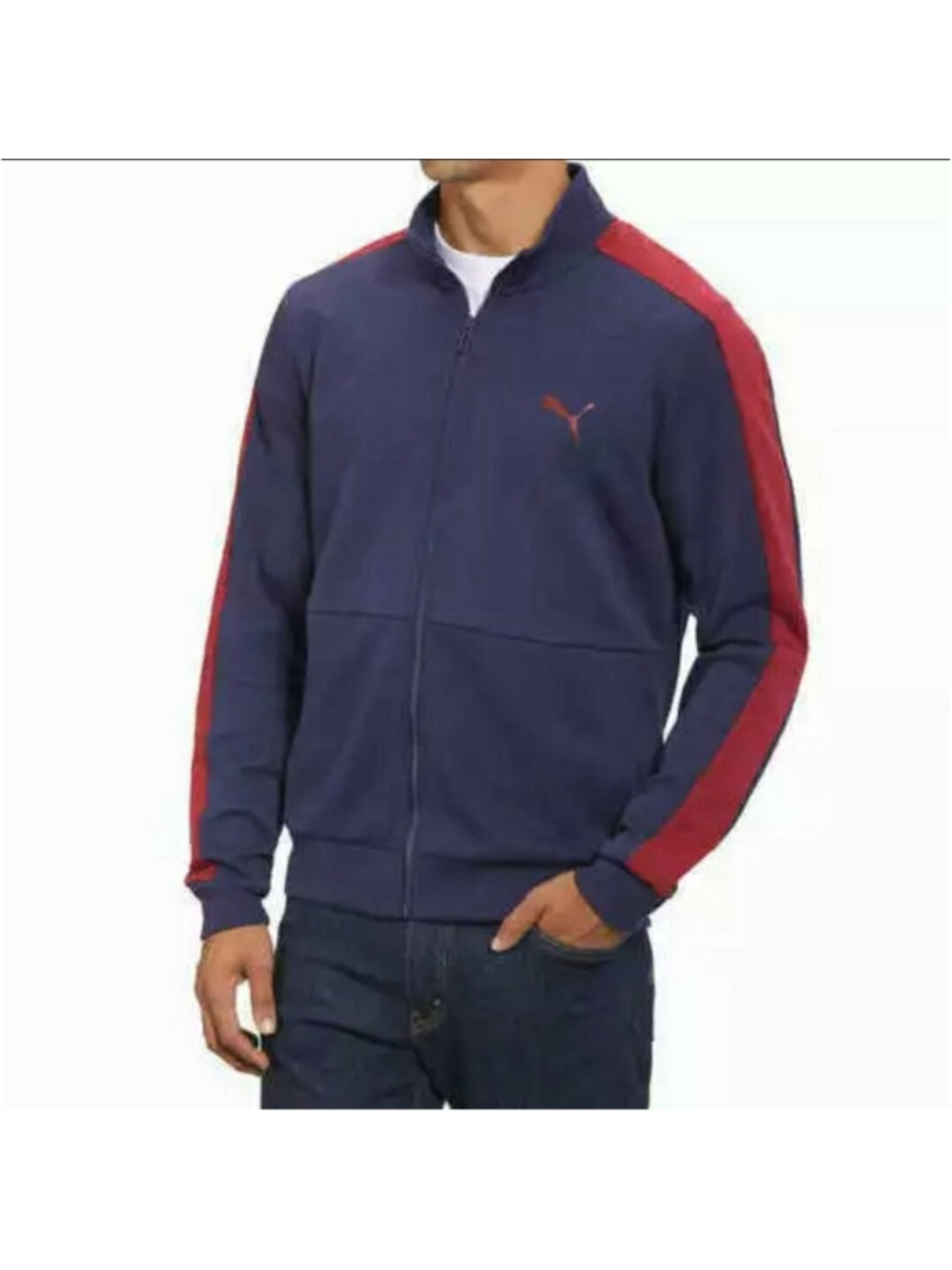 Puma Men's Blue and Red Zip-Up Track Jacket - size L